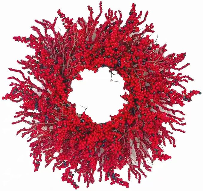 20 Inch Christmas Wreath for Front Door,Artificial Berry Wreath, Modern Farmhouse Flower Wreath, Used for Window, Wall, Porch, and Other Indoor and Outdoor Home Decorations