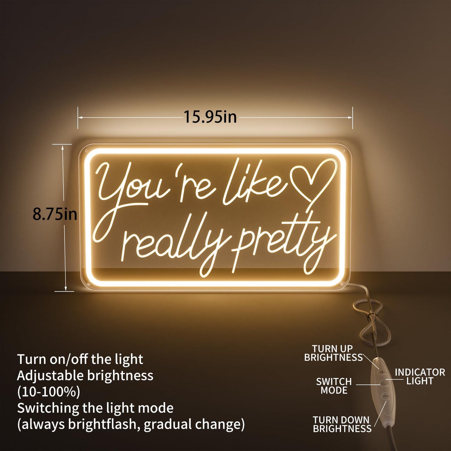 You're Like Really Pretty Neon Signs for Wall Decor, LED Neon Sign Aesthetic Room Decor for Teen Girls Neon Lights Signs for Bedroom, Salon, Wedding Party Pink Neon Name Sign