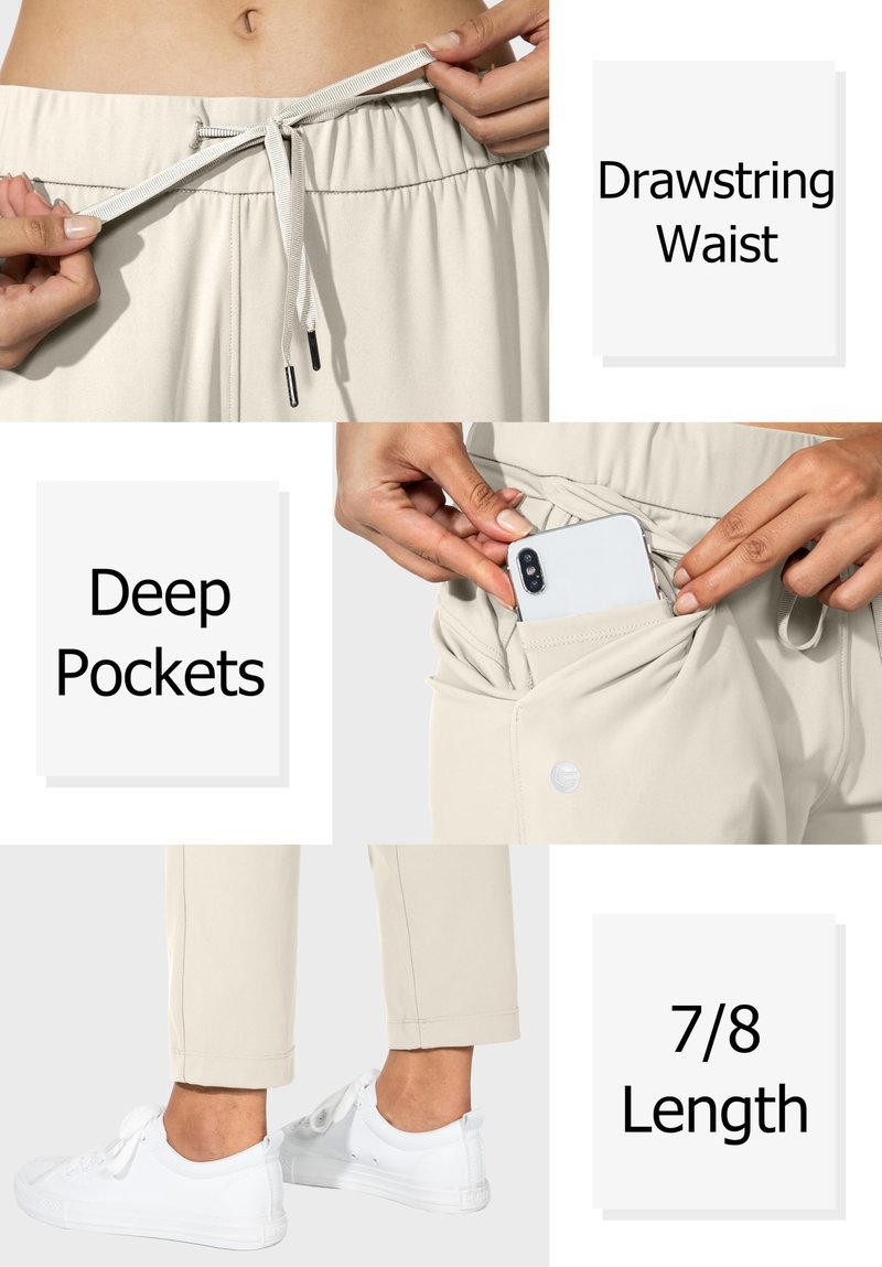 G Gradual Women's Pants with Deep Pockets 7/8 Stretch Sweatpants for Women Athletic, Golf, Lounge, Work (Light Khaki, XX-Large)