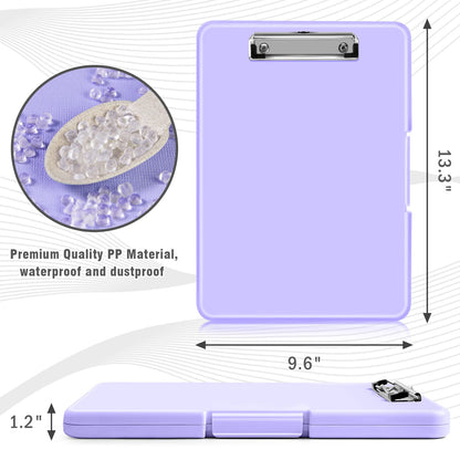ANZNKU Storage Clipboard Heavy Duty, Clipboard with Storage 13x9.6 inches, Side Opening Plastic Clipboards, Nursing Clip Board Foldable, Letter Size Smooth Writing for Work, Study(Light Purple)