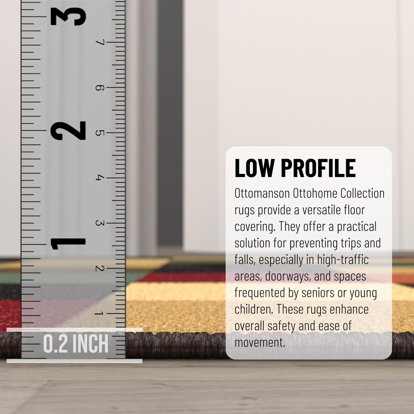 Ottomanson Living Room Area Rug – Non Slip Low Pile Carpet for Bedroom, Office & Family Room, 5' x 6'6", Checkered Multicolor