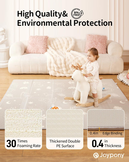 Joypony Play Mat, 120x120 CM Foldable Baby Play Mats for Babies and Toddlers, Waterproof & Anti-Slip Portable Baby Floor Mat, Baby Mat for Floor with Travel Bag