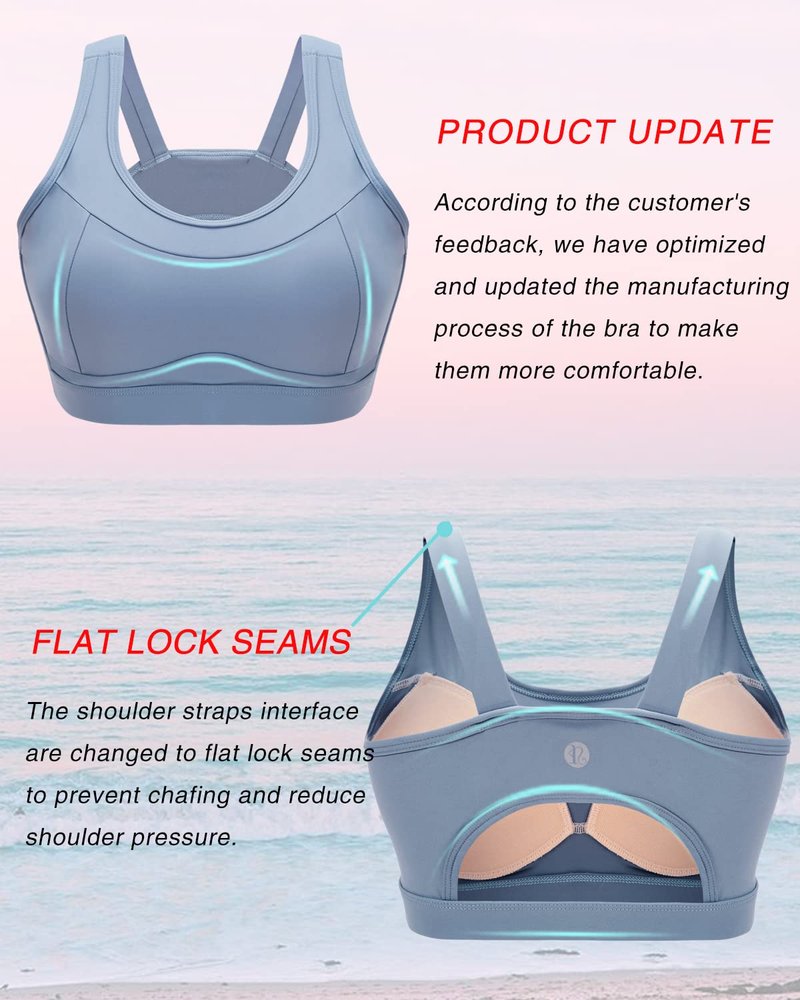 RUNNING GIRL High Impact Sports Bras for Women,Racerback Running Bra Workout Crop Tank Tops Longline Sports Bra Push up(WX2667 Blue,M)