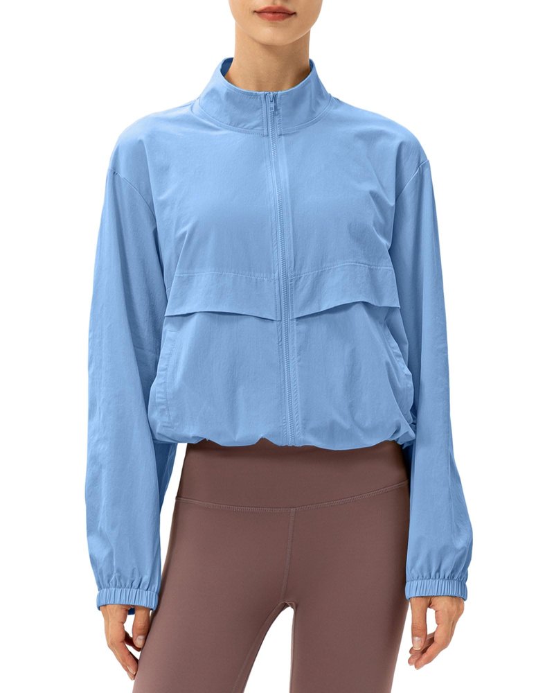 Locachy Women's Lightweight Zip Up Athletic Jacket Stand Collar Windproof Sun Protection Workout Outdoor Jacket Blue M