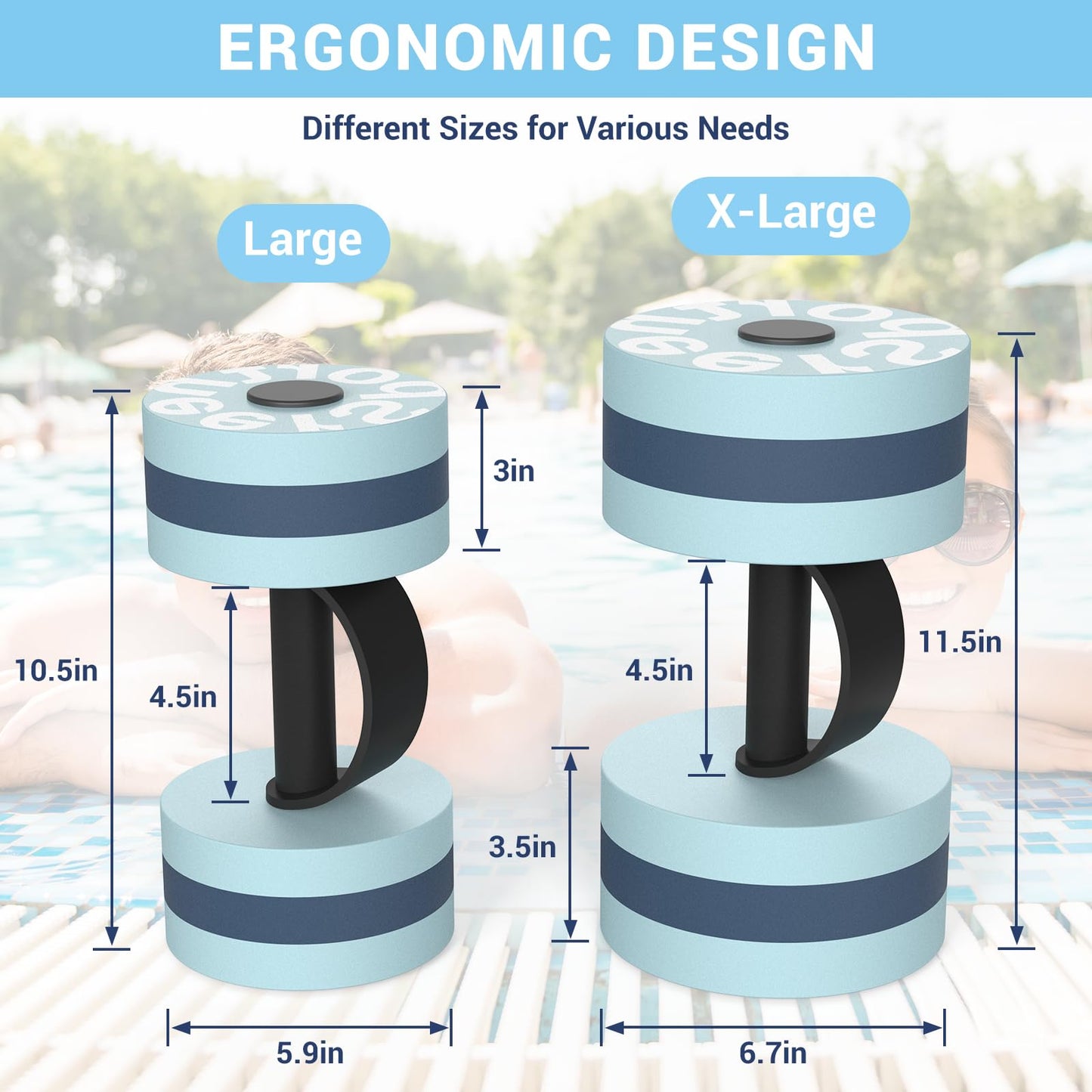 Sportneer Water Weights Aquatic Dumbbells: Pool Exercise Dumbbell Set of 2 EVA Foam Pool Weights with Handle Strip Aquatic Exercise Equipment for Water Aerobics Orange Pinstripe
