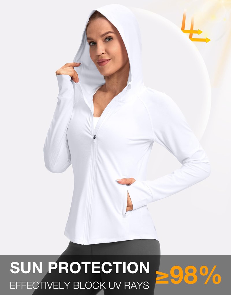 G Gradual Women's UPF 50+ Sun Protection Hoodie Jacket Lightweight Zip Up Jackets Long Sleeve Shirts for Women Hiking Outdoor(White,XS)