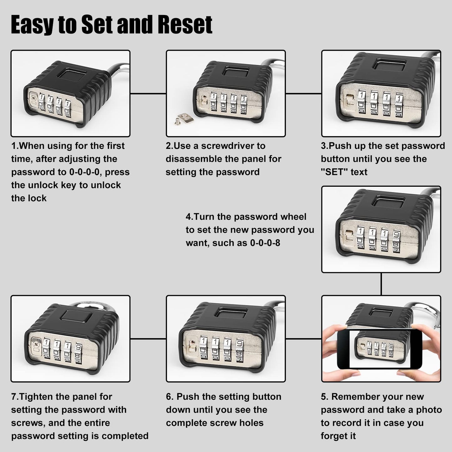 Diyife Heavy Duty Combination Padlock, Large Outdoor Padlock [One-Touch Unlocking] High Security Weatherproof, Design of Hidden Password Suitable for Locker, Home, School, Garage, Gate, Garden