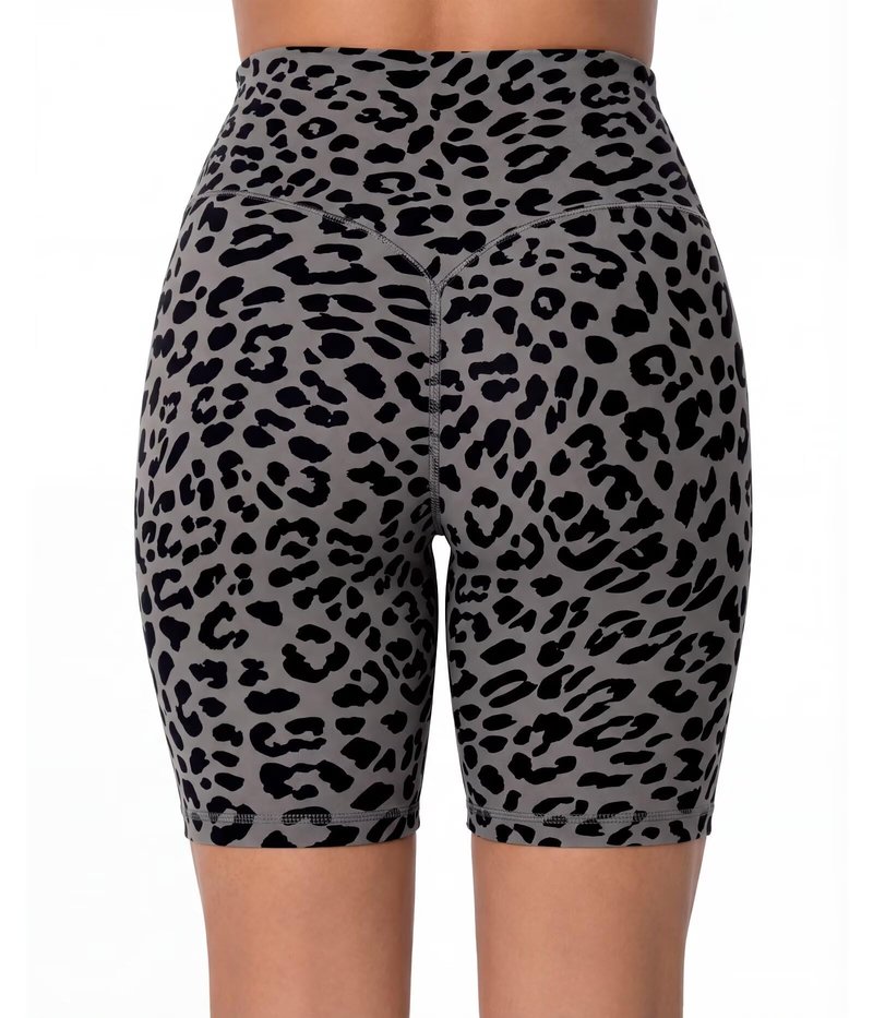 Sunzel 5" Waist Biker Shorts for Women No Front Seam Soft Yoga Workout Gym Bike Shorts Tummy Control Squat Proof Leopard Charcoal Gray Medium