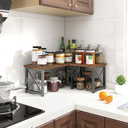 ELITEROO Wood Desktop Shelf, 2 Tier Adjustable Small Bookshelf Organizer, Freestanding Stackable Desk Stand, Storage Organizers, Kitchen Counter Display Rack, Rustic Brown