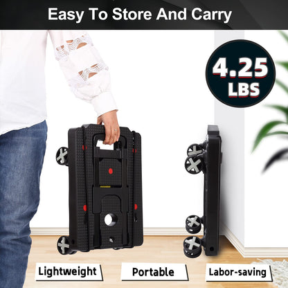 Folding Hand Truck, Lightweight Hand Truck Dolly Foldable,Luggage cart with 4 Rotate Wheels, Utility Cart with Adjustable Handle,Collapsible Dolly for Moving Travel Shopping Airport Office