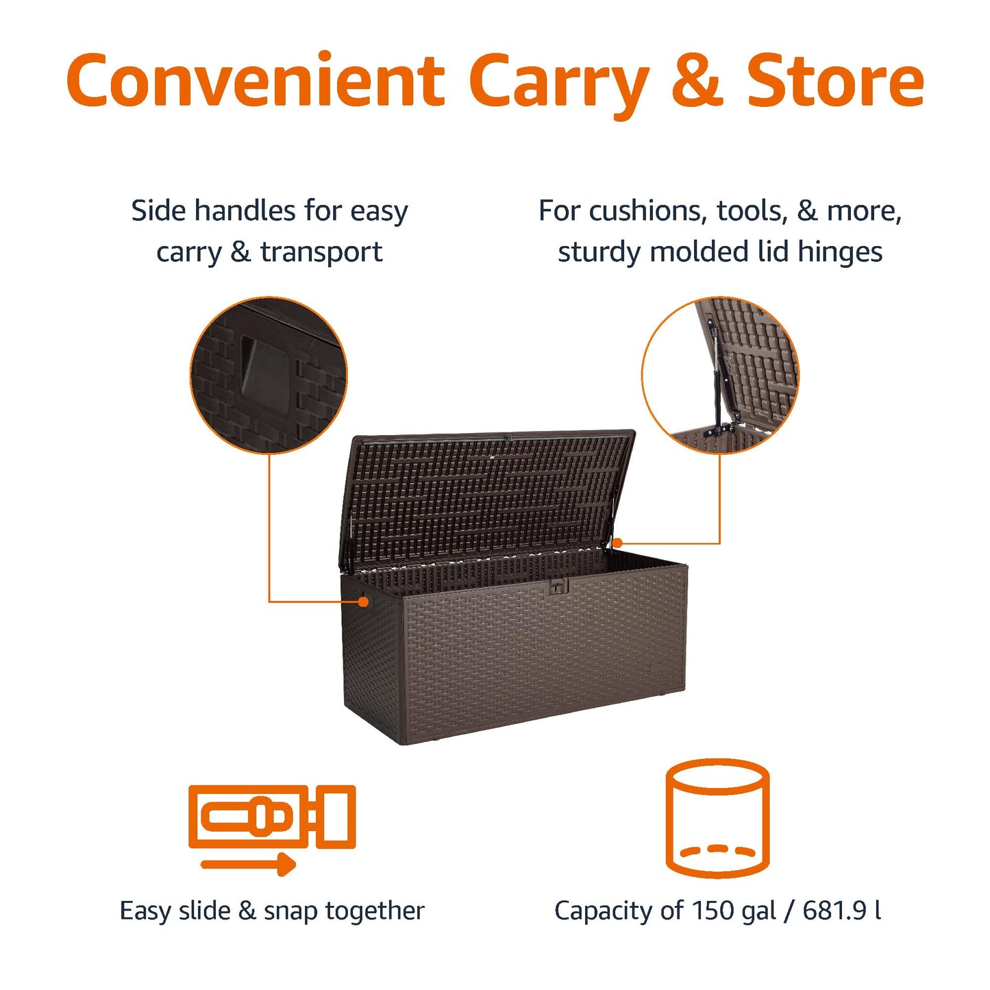 Amazon Basics Outdoor Patio Storage Box 150 Gallon Deck Box, Waterproof and Weather-resistant, Furniture Cushions Garden Tools, Brown