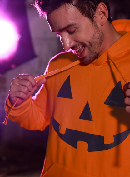 Arvilhill Men's Stylish Halloween Sweatshirt Long Sleeve Pumpkin Hoodie Jack O' Lantern Daily Costume Drawstring Orange XL