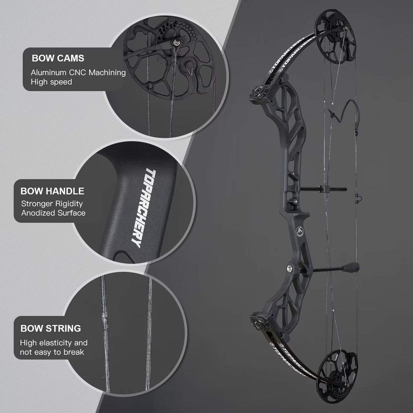 TOPARCHERY Compound Bow for Hunting Adults Archery Set - Aluminum Alloy Bow Handle, IBO Arrow Speed 320fps, Pull Distance: 19-30", 0.5 Adjustable