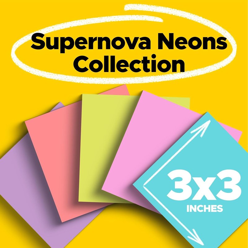 Super Sticky Notes - 24 Pads, 3x3 in. | 2X Sticking Power, Supernova Neons Collection