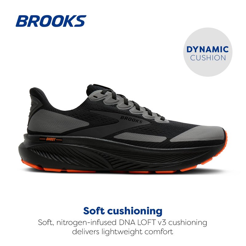 Brooks Men’s Ghost 17 Neutral Running Shoe - Black/Orange - 10.5 Medium