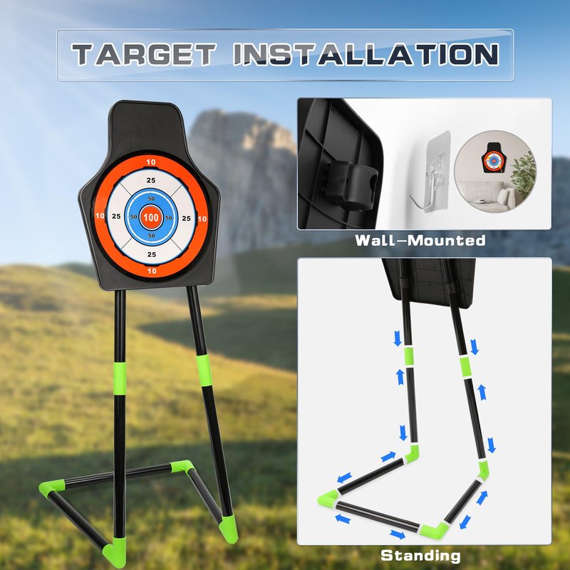 2 Pack Bow and Arrow Set with 29in Large Dart Board, LED Light Up Archery Set for Kids with 20 Suction Cup Arrows&12 Sticky Balls Standing Target Indoor Outdoor Toys Must Have for Boys Girls 3-12 yo