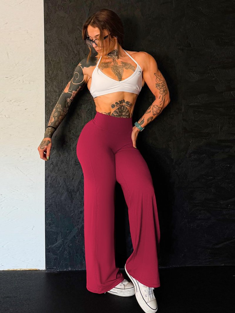 YEOREO Workout Leggings Womens No Front Seam Straight Leggings 33" High Waist Buttery Eddiy Gym Yoga Pants Ruby Red M