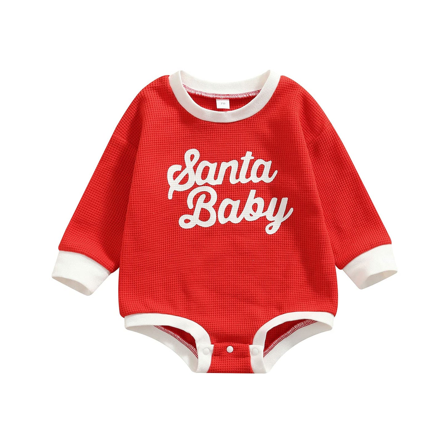 Baby Girl Boy Christmas Sweater Outfit Santa Baby Crewneck Sweatshirt Romper Long Sleeve Oversized Waffle Knit Onesie Pullover Top (A Waffle Knitted Santa Red,0-6 Months)