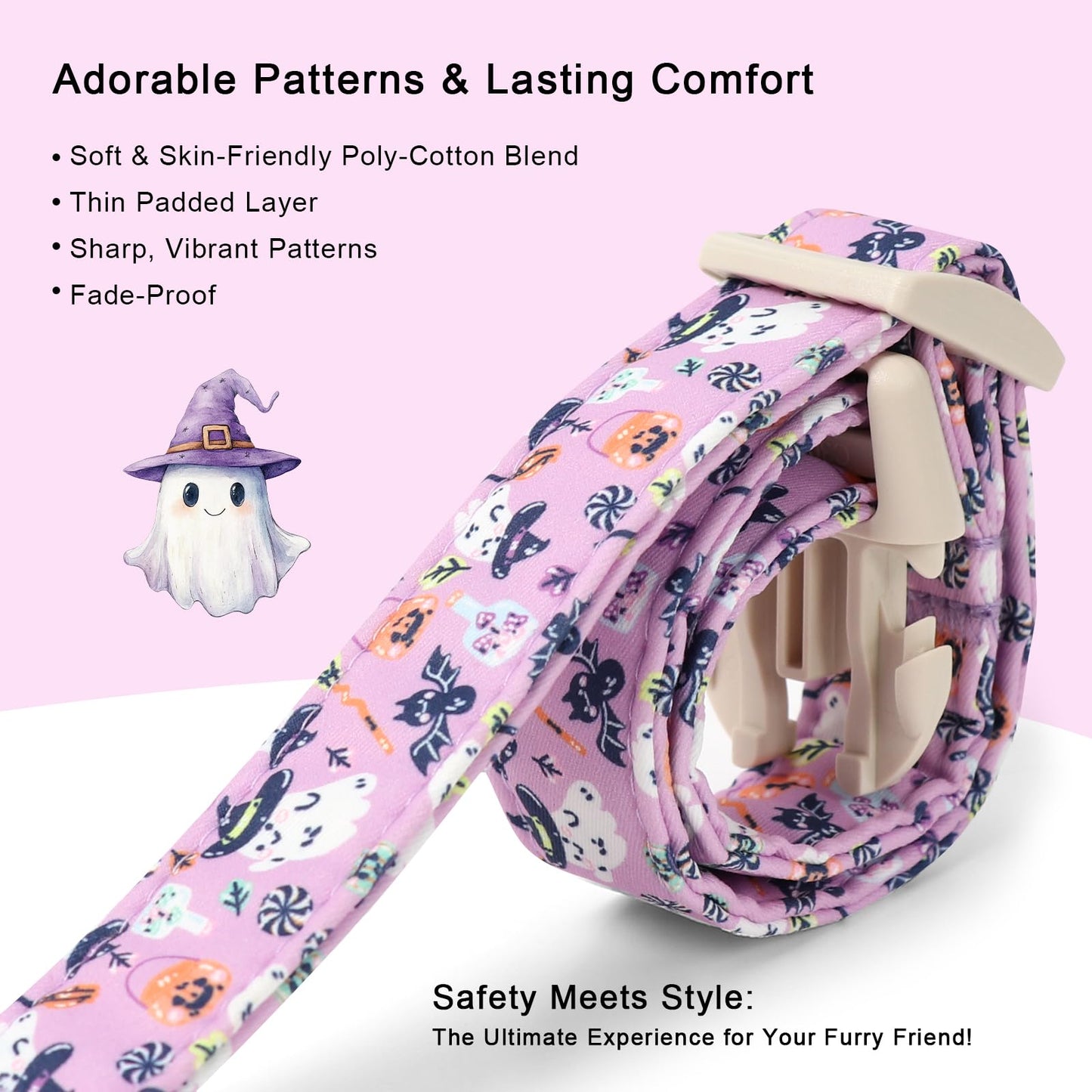 Babole Pet Halloween Dog Collar Cute Wizard Ghost Puppy Collar - Light Comfortable Adjustable Pet Collars for Small Medium Large Girl Boy Dogs S