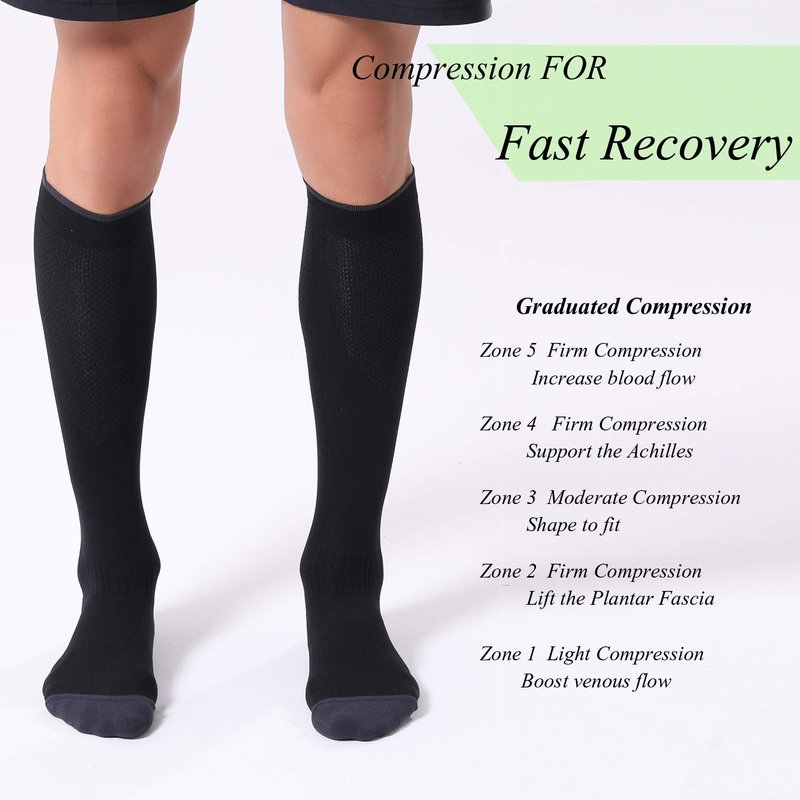 FITRELL 3 Pairs Compression Socks for Women and Men 20-30mmHg- Circulation and Muscle Support Socks for Travel, Running, Nurse, Knee High, Medical BLACK L/XL