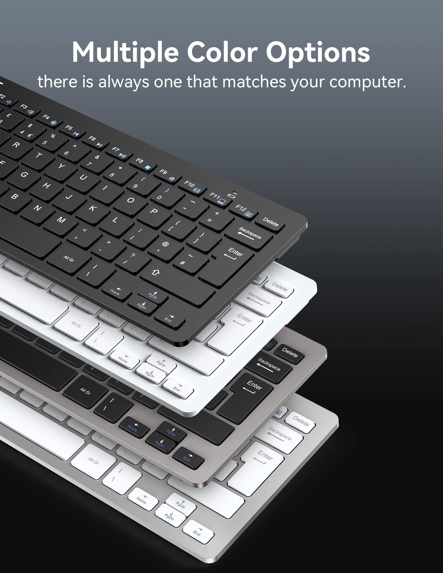 TECKNET 2.4G Wireless Keyboard For Windows/Chrome OS, UK Layout Compact Mini Keyboards, Small Silent Whisper-Quiet Keyboard with 12 months Battery Life (Black)