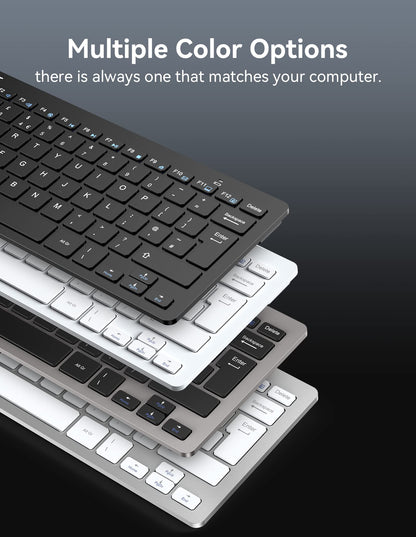 TECKNET 2.4G Wireless Keyboard, Small Keyboards with Media Hotkeys, Ultra Slim Compact Wireless Keyboard, 12-Month Battery Life, Compatible with PC, Desktop, Laptop, Smart TV - Silver
