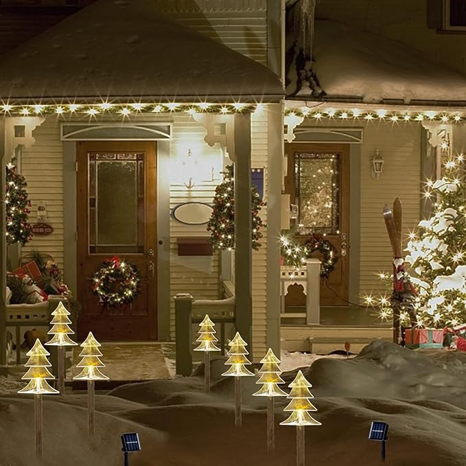 Christmas Solar Pathway Lights, Solar Tree Lights with Stake Landscape Lights Outdoor Waterproof Christmas Decorative Lights for Garden Yard Lawn Patio Walkway, 5 Pack