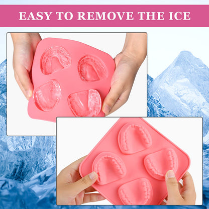 Milkary 4 Pack Ice Cube Trays, Teeth Silicone Ice Mold Denture, Large Reusable Ice Trays Funny Gag Gift for Dentist Party Favor on April Fool's Day Father’s Day Halloween- BPA Free