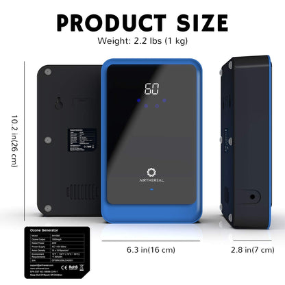 Airthereal AH1000 Portable Ozone Machine for Water and Air - 1000 mg/h, Multipurpose Liquid Ozonator with Negative Ion and Timer