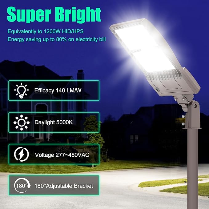 480V 320W Parking Lot Light LED Pole Light w/Slip Fitter Mount, UL DLC Listed LED Shoebox Lights 44800LM 5000K Flood Lights 277-480VAC Input, 480Volt Outdoor Commercial Roadway Street Fixtures