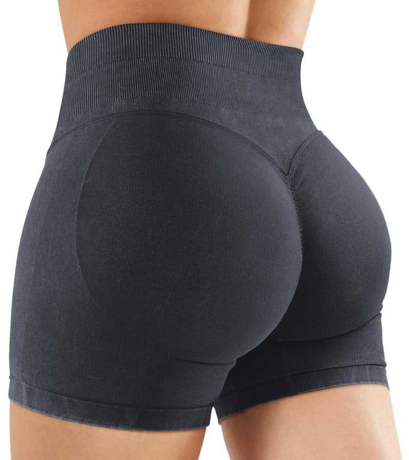 YEOREO Women's Workout Gym Shorts 4.5" Colinne Butt Lifting Hidden Scrunch Seamless Impact Booty Biker Shorts Black