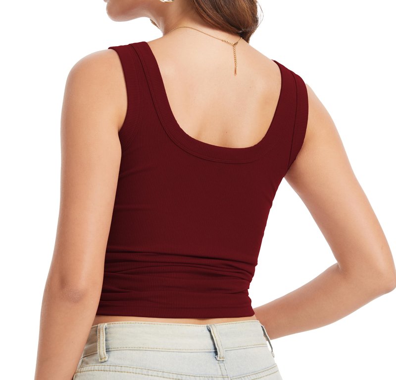 Womens Sleeveless Scoop Neck Tank Top Ribbed Fitted Summer Basic Slim Cute Tops 2026 Y2k Trendy Clothes Maroon