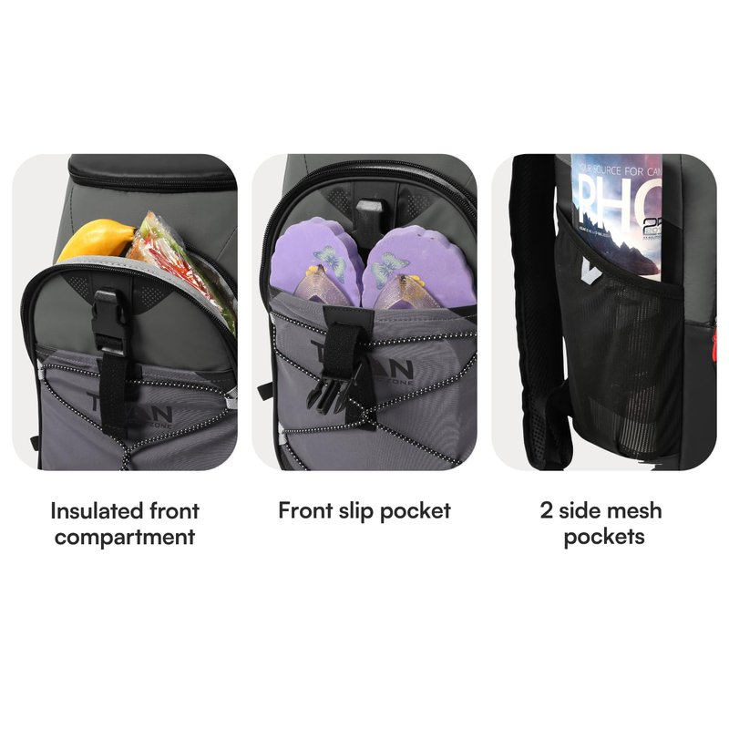 Titan by Arctic Zone Backpack Cooler, Insulated Soft Sided Bag with Leak Proof Lining and Padded Straps, for Lunch, Picnic, and Travel, 24 Can Capacity, Sharkskin Grey