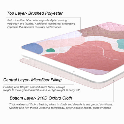 Exclusivo Mezcla Waterproof Picnic Blankets 3-Layer 60x80 Inches Large Sandproof Beach Blanket Foldable Outdoor Blanket for Camping on Grass Picnic Mat, Abstract Pink