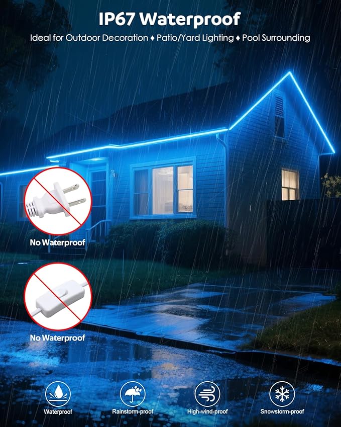 Aclorol COB LED Strip Light 120V 50ft Blue Outdoor LED Strip Lights Waterproof IP67 4320 LEDs Super Bright Rope Lights with Switch CRI90+ for Garden Patio Home Party Pool Indoor Outdoor Decoration