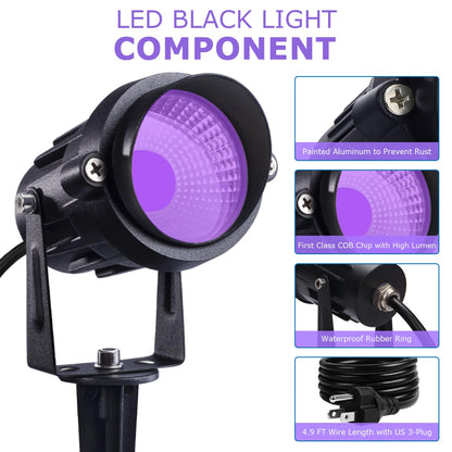 SUNVIE Outdoor Black Light Halloween Spotlight, 12W Purple LEDs, Waterproof, US Plug, 90 Degree Beam, Ideal for Parties, Clubs, Bars, Gyms, Decoration, 2 Pack