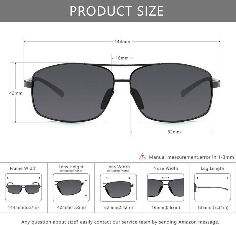 SUNGAIT Ultra Lightweight Polarized Sunglasses for Men - UV400 Protection, Stylish Rectangular Design