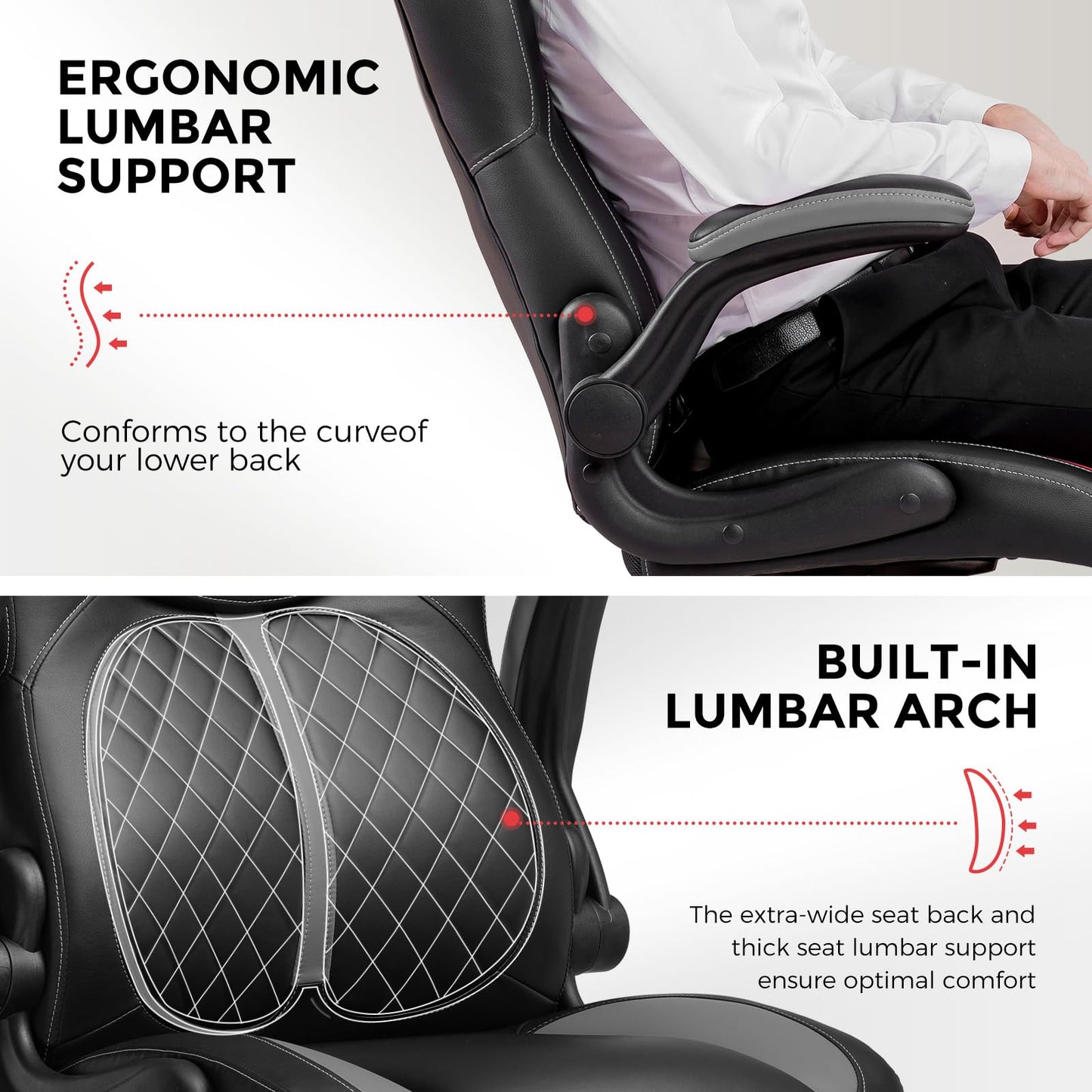 GTRACING Office Computer Gaming Chair Ergonomic Desk Chair for Adults with Lumbar Support Flip-Up Arms Adjustable Height Swivel Wheels PU Leather Executive Design for Short People Use, Gray