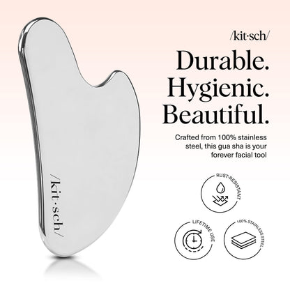 Kitsch Stainless Steel Gua Sha Facial Tools - Guasha Tool for Face, Face Sculpting Tool, Jawline Shaper, Double Chin Reducer, Body Gua Sha Tools, Lymphatic Drainage Massager, Facial Skin Care - Silver