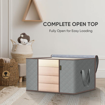 BALEINE 6 Pack Clothes Storage Bags, 24 Gallon Storage Containers with Reinforced Handle, Sturdy Zipper, Closet Organizer for Blanket, Comforter, Pillow, Bedding (Grey, 6 Pack)