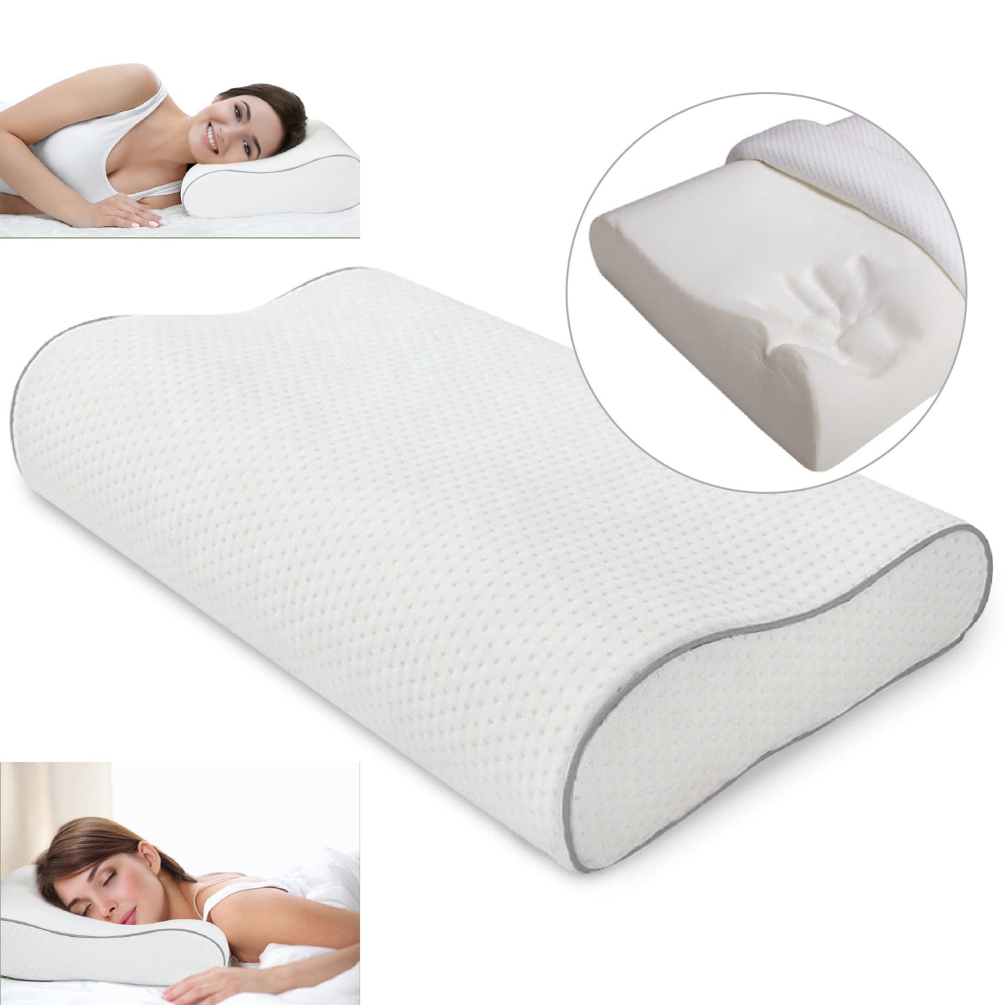 Cervical Spine Pillow for Neck Pain, Shoulder Pain - Orthopedic Memory Foam Support for Side and Back Sleepers - Neck Pillow for Sleeping, Soft Memory Foam (Original Wave Design)