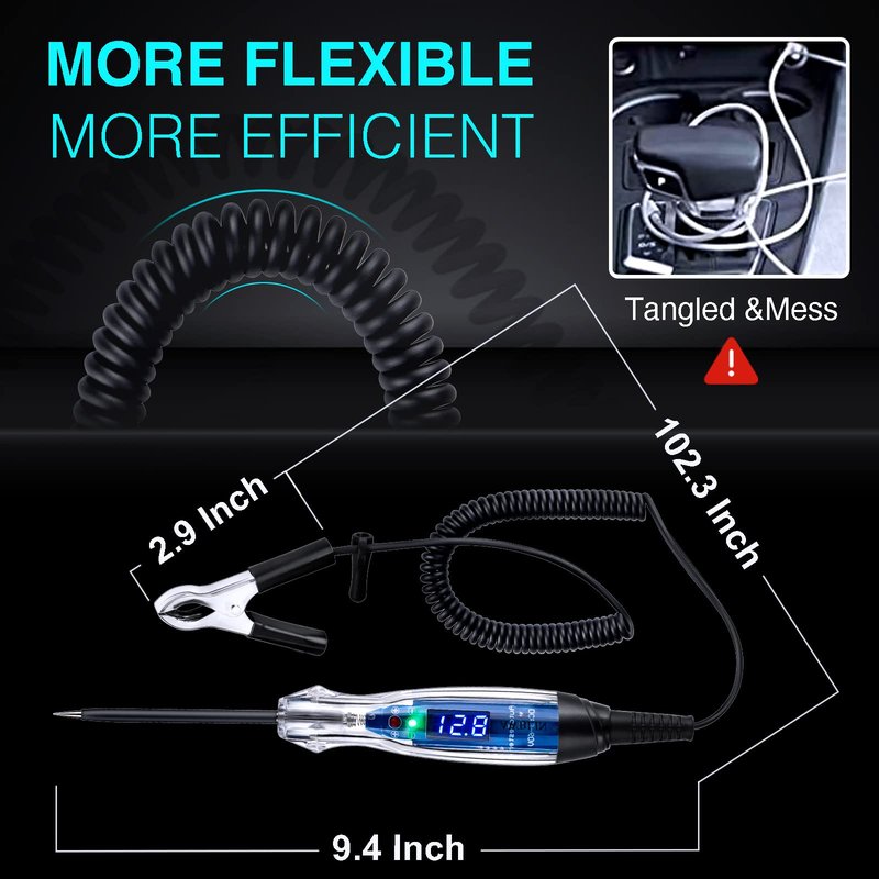 AWBLIN Automotive Test Light 3-60V DC Digital LED Circuit Tester, Heavy Duty Light Tester with Voltmeter, Auto Bidirectional Voltage Tester Electric Test Pen