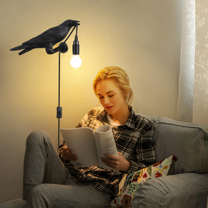 EPPARA Raven Table Lamp, Gothic Crow Lamp, Adjustable Birds Table Light, Wall Sconce Lamp Light for Bedroom Living Room, Lifelike Resin Raven Decoration, Modern Table Lamps Brithday GIF