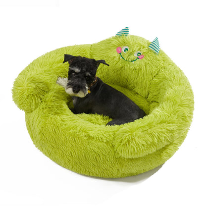 Jiupety Cute Calming Dog and Cat Bed, Anti-Anxiety Donut for Small Pets, Cozy Soft Pet Round Cuddler Bed with Non-Slip Bottom, L(27"×27"×14"), Green