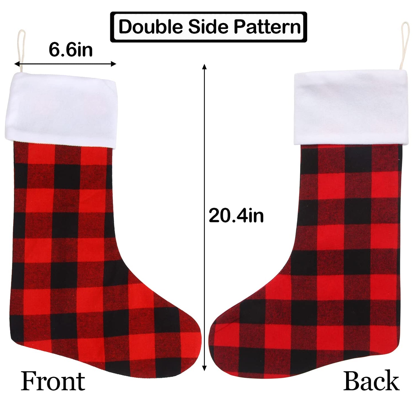 DIYASY Christmas Red Black Buffalo Plaid Stockings,6 Pack 18 Inches Large Plaid Stockings with Plush Cuff,Classic Christmas Stockings Decorations for Fireplace Hanging and Holiday Décor