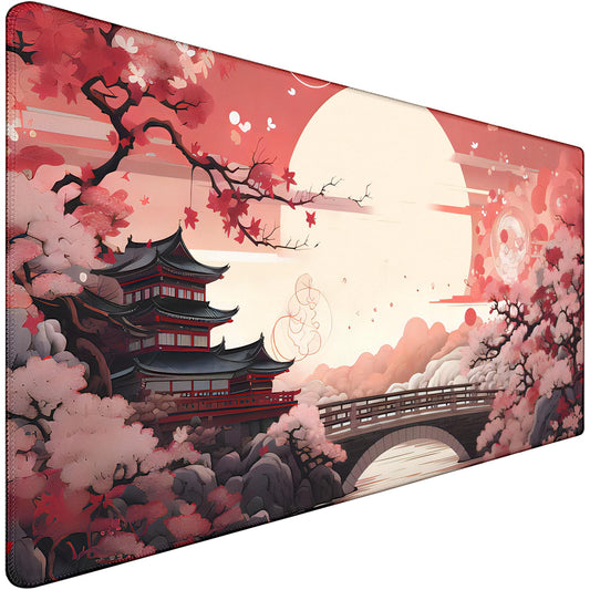 Japanese Large Gaming Mouse Pad with Stitched Edges, 31.5" x 15.7" Large Extended Computer Pad, Mouse Pad Protector with Non-Slip Waterproof Rubber Base for Laptop Office Accessories, Sunset