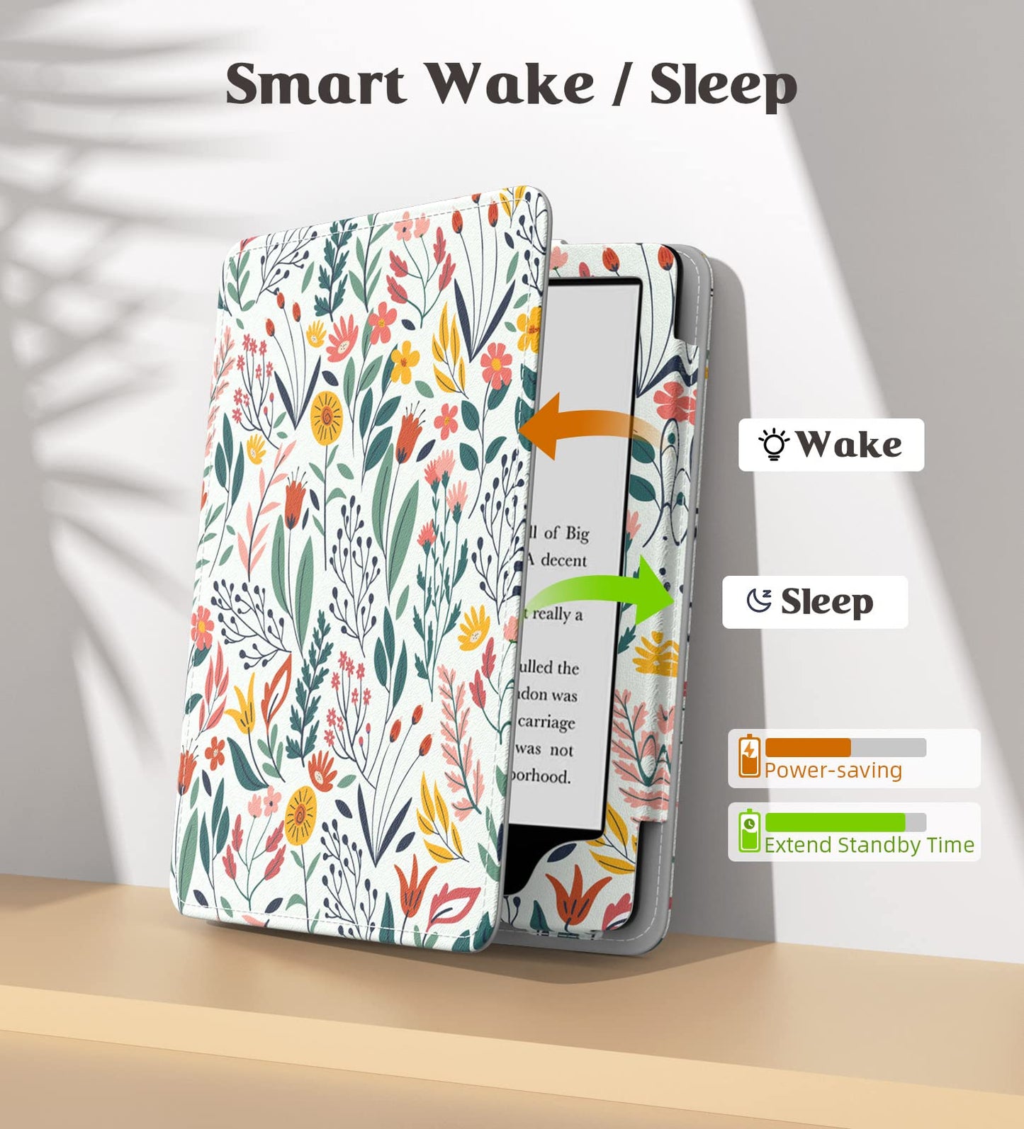 MoKo Case for 7" Kindle Paperwhite (12th/11th Gen-2024/2021) & Colorsoft Signature Edition, Slim PU Shell Cover with Auto-Wake/Sleep, Flowers