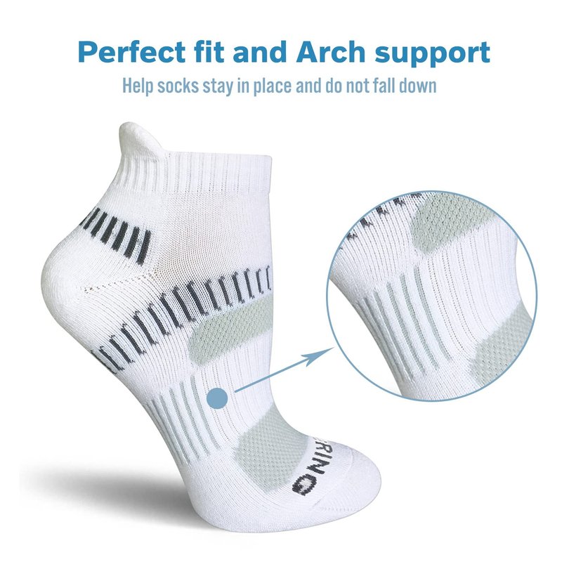 BERING Women's Athletic Running Cushioned Ankle Socks, Size 9-11, White, 6 Pairs