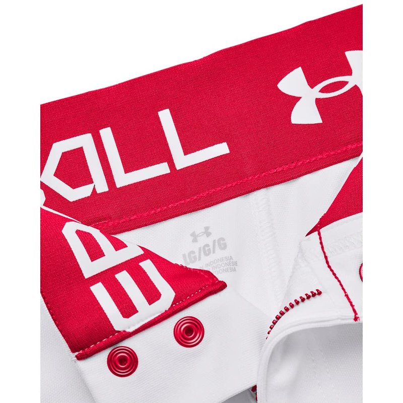 Under Armour Men's Utility Baseball Straight Leg Pant Pipe 22, (103) White/Red/Red, X-Large