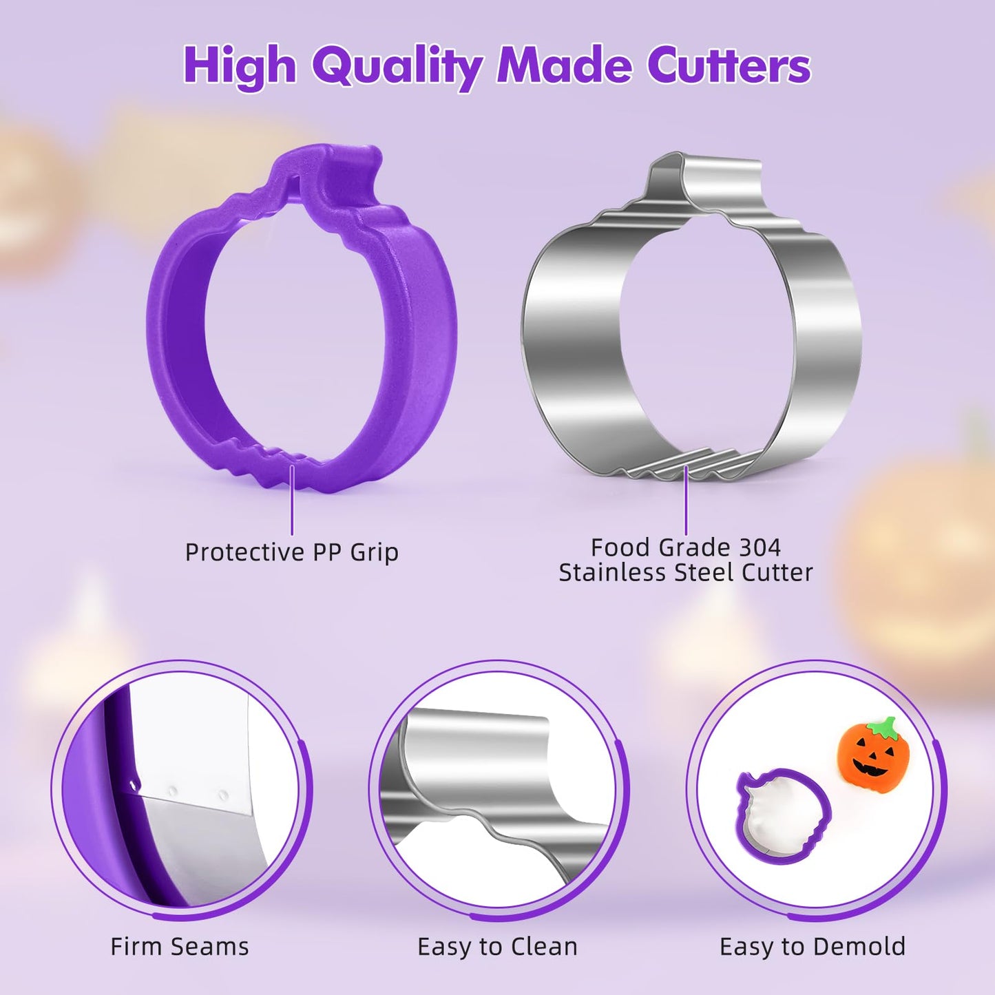 NPET Halloween Cookie Cutters for Kids Lunch 10Pcs, DIY Uncrustable Halloween Kids Lunch Cookie Cutters Peanut Butter & Jelly Cookie Cutter Gifts Press Boys Girls Purple